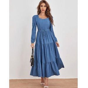 Beautiful Cotton Denim Tiered Maxi Dress